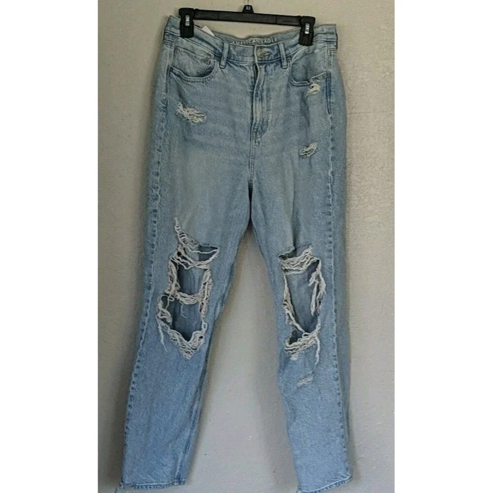 American Eagle Highest Rise 90s Boyfriend Jeans 12 Long Distressed Punk Grunge - Picture 1 of 11